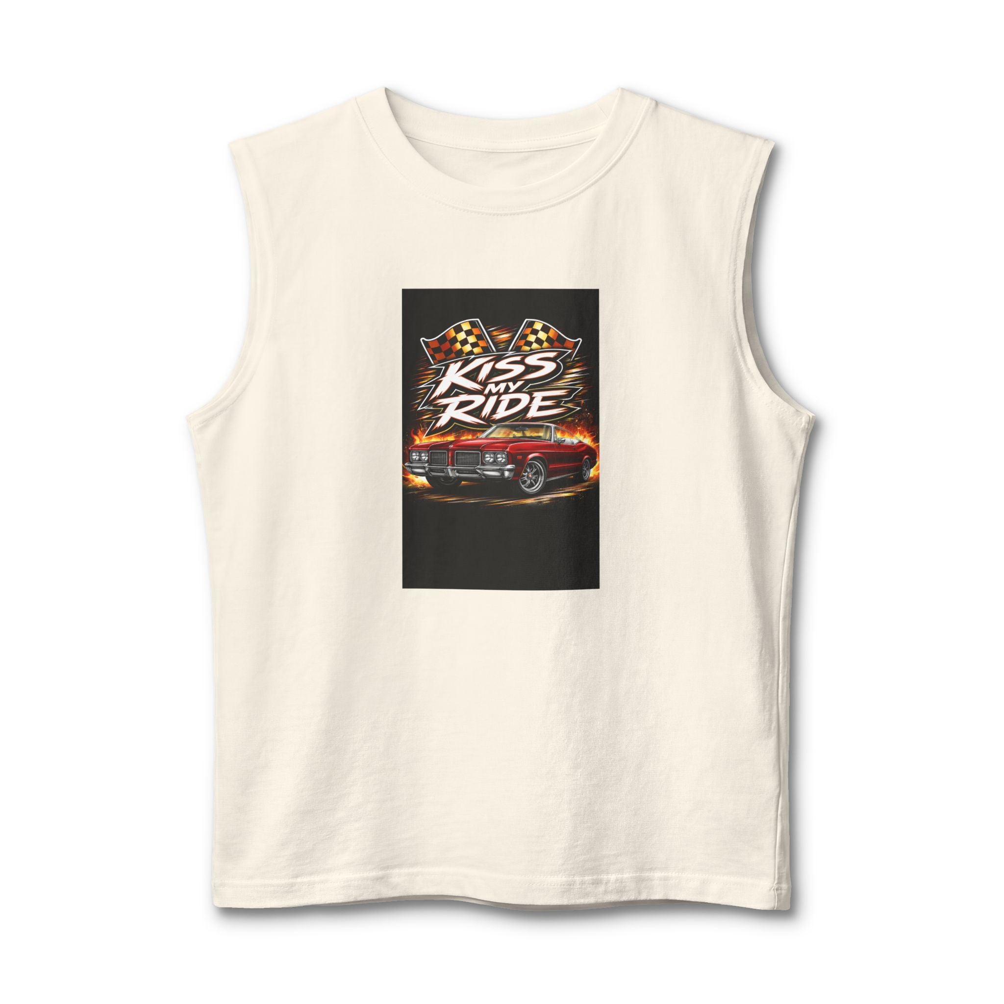 Muscle Tank — "Kiss My Ride" Retro Muscle Car Graphic